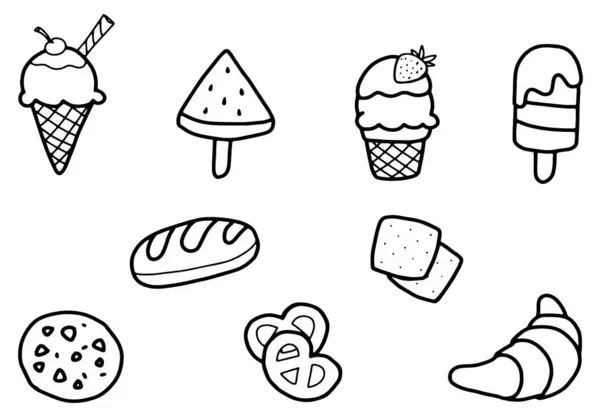 Pastane ve Dondurmacı El Taslağı setini resimleme, çocuk boyama kitabı, özet arka plan, menü vs. olarak kullanabilirsiniz..