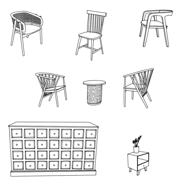 Kol Koltuğu ve Tablo Eski Mobilya Vektörü El Çizimi Çizimi 