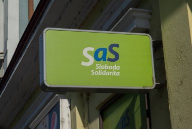 Nitra, Slovakya - 13 Kasım 2022: Özgürlük ve Dayanışma (Slovak: Sloboda a solidarita, SaS) Slovakya 'da bir liberal siyasi partidir..