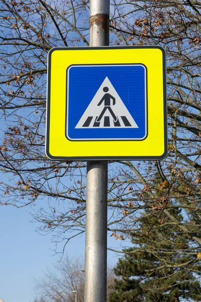 Pedestrian Crossing Road Sign Crosswalk Traffic Signboard — Stock Photo, Image