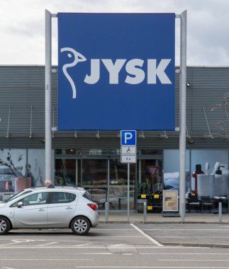Zvolen, Slovakia - February, 26 , 2023 : JYSK furniture and homeware store.  Jysk is the largest Danish retailer operating internationally with over 3,100 stores in 51 countries.