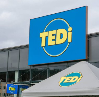 Zvolen, Slovakia - February, 26 , 2023 : Tedi shop Sign. Brand logo. European chain of discount shops.