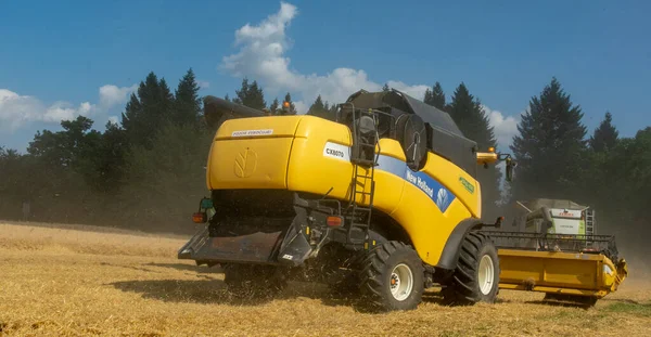 Volkovce Slovakia June 2023 Modern Combine Harvester Harvesting Ripe Wheat — Stock Photo, Image
