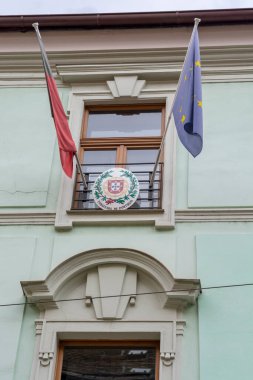 Bratislava 'daki Portekiz Büyükelçiliği' nin işareti. Slovakya.