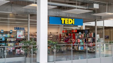 Nitra, Slovakya - 24 Şubat 2024: Tedi Mağaza İşareti. Marka logosu. Tedi bir Avrupa indirim mağaza zinciri..