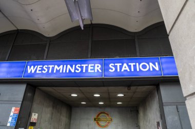 London, UK - March, 22, 2024 : Westminster tube station entrance sign. London Underground station. clipart