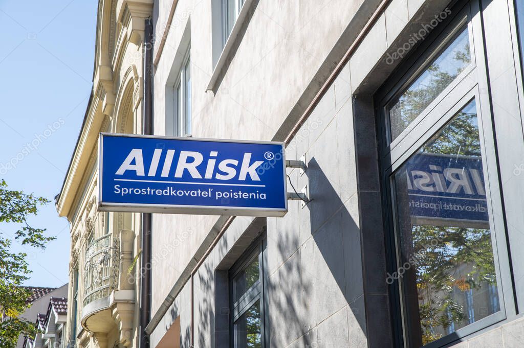 Nitra, Slovakia - September , 22, 2024 : AllRisk Insurance Slovakia branch logo. All Risk company sign.