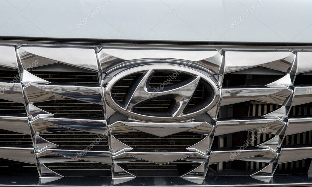 Bratislava, Slovakia - March, 16, 2025 :  Hyundai logo on the car hood.
