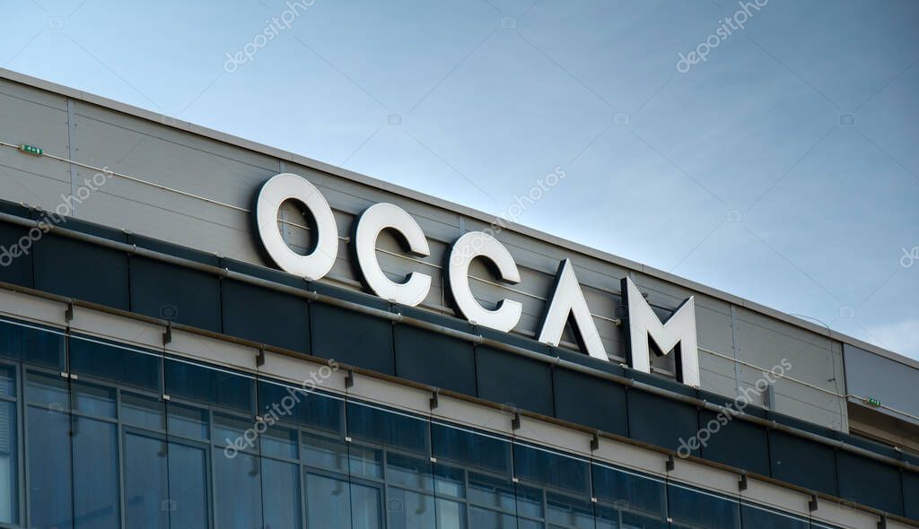 Bratislava, Slovakia - May, 10, 2025 : Occam sign on the building. Occam Real Estate is a real estate company specializing in investment and development, with focus on offices and residential properties.