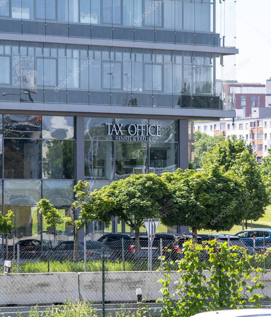 Bratislava, Slovakia - May, 10, 2025 : TAX OFFICE Hennel and Kralik office, providing tax consulting, accounting and payroll services.