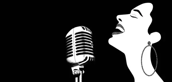 Femme Chantant Une Chanson Micro Soirée Karaoké Soirée Musicale Club — Photo