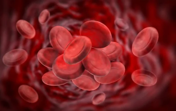Blood cells inside the vein. 3D illustration.