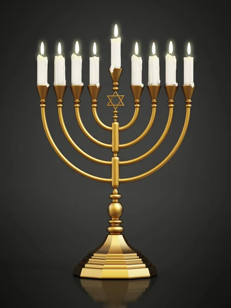 Hanukkah candles isolated on black background. 3D illustration.