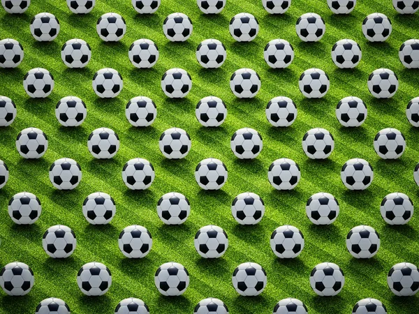 Futbol Sahasında Bir Grup Futbol Topu — Stok fotoğraf