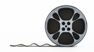 Beyaz arka plan üzerinde film reel göl kenarında. 3D çizim.