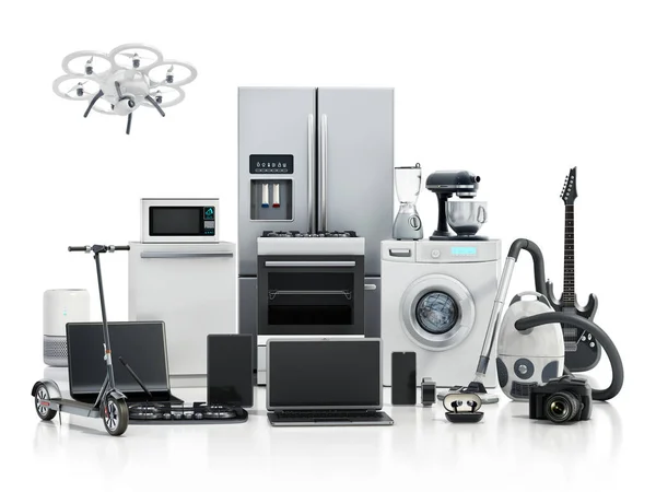 Groep Van Huishoudelijke Apparaten Consumentenelektronica Geïsoleerd Witte Achtergrond Illustratie — Stockfoto