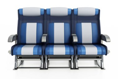 Uçak koltuğu beyaz arka planda izole edilmiş. 3B illüstrasyon.