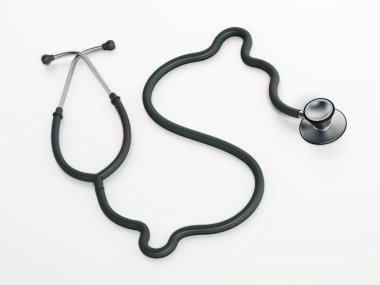 Dolarlık sembollü steteskop. Tıbbi masraflar ve harcamalar konsepti. 3B illüstrasyon.