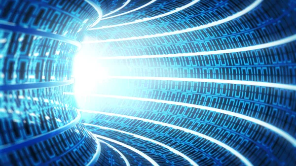 stock image Binary code tunnel forming with 1 and 0's. 3D illustration.