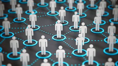 Human network concept with business people connected to each other. 3D illustration