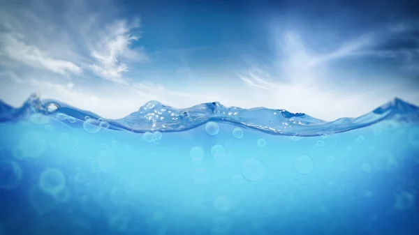 Blue sky and deep sea underwater background. 3D illustration.