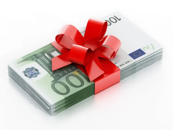 100 Euro Bills Red Ribbon Isolated White Background Illustration — Stock Photo, Image