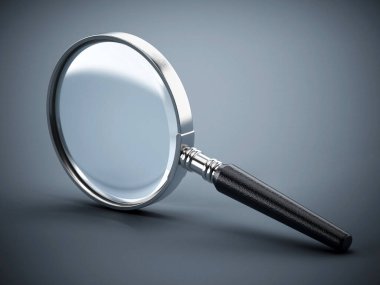 Magnifying glass isolated on gray background. 3D illustration.