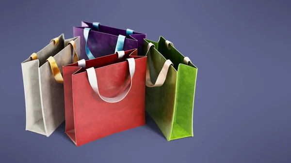 Bevásárlótáskák Elkülönítve Kék Szürke Háttérrel Illusztráció — Stock Fotó