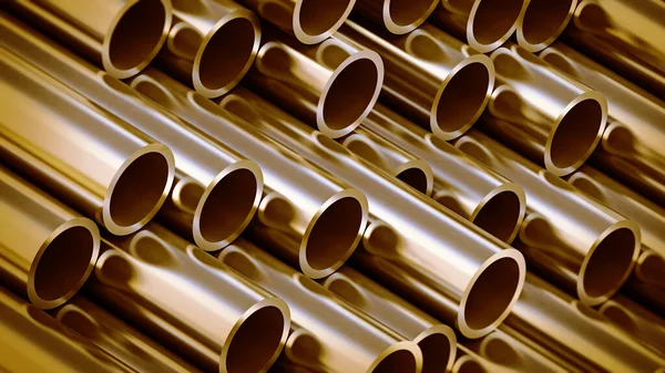 Gold Tinted Metal Tubes Stack Background Illustration — Stock Photo, Image