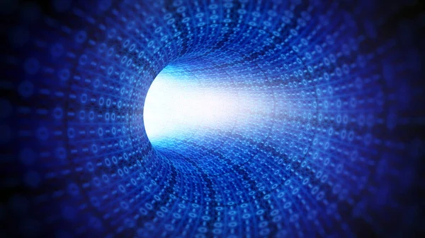 Blauwe Binaire Code Technologie Tunnel Illustratie — Stockfoto