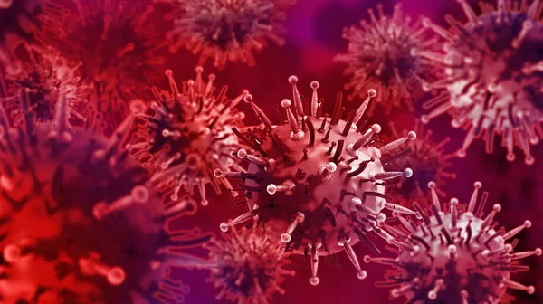 红色背景的病毒或细菌 3D插图 — 图库照片