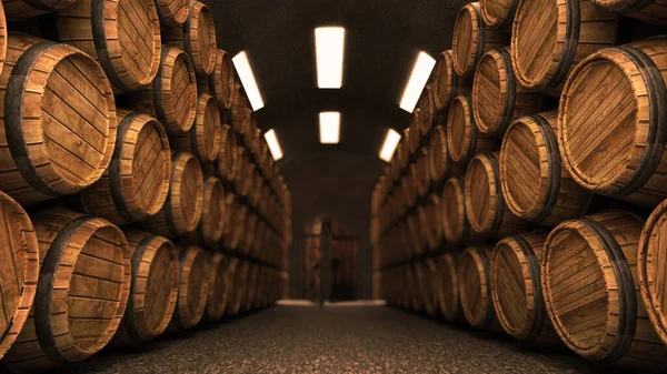 Wine Cellar Stack Wooden Barrels Illustration — Stockfoto