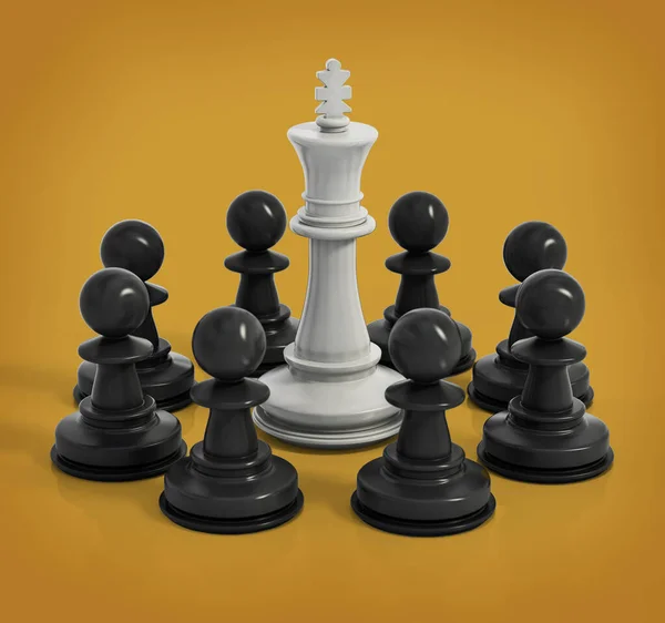 白いチェス王黒い質屋に囲まれています 3Dイラスト — ストック写真
