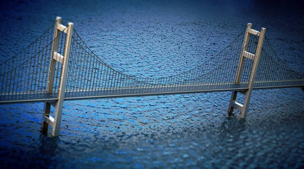 Ponte Suspensão Sobre Mar Que Liga Dois Lados Terra Ilustração — Fotografia de Stock