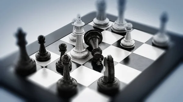 黒と白のチェスの駒は タブレット コンピューター上に立っています イラストレーション — ストック写真