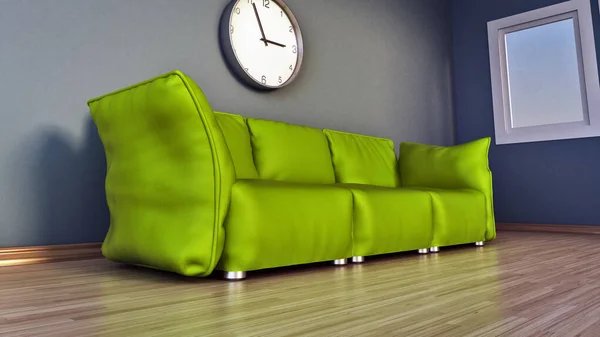 Green Comfortable Couch Standing Parquet Ground Illustration Stock Picture