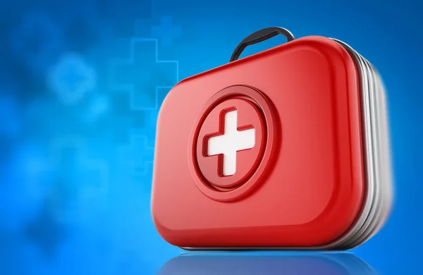 First aid kit on blue background. 3D illustration.
