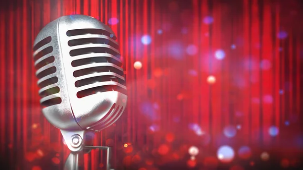 Vintage Microphone Red Curtain Backgound Illustration — Stock Photo, Image
