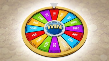 Bozuk paraların üzerinde çarkıfelek. 3B illüstrasyon.