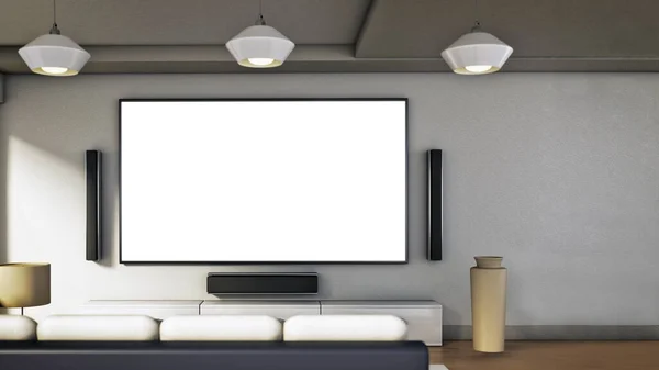 純白の画面を持つ近代的なLedテレビ 3Dイラスト — ストック写真