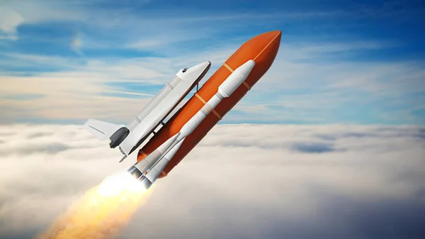 Space Shuttle Auf Der Rakete Die Sich Über Den Wolken — Stockfoto