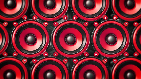 Red and black audio speakers background. 3D illustration.