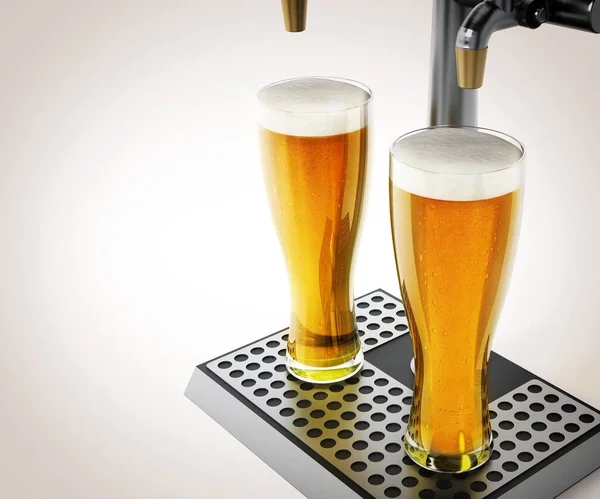 Due Bicchieri Birra Sotto Rubinetti Delle Bevande Alcoliche Illustrazione — Foto Stock