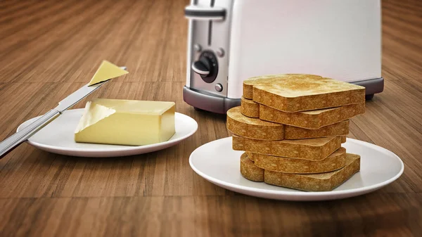 Масло Ніж Тост Хліб Столі Ілюстрація — стокове фото