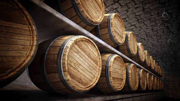 Stocked Wine Barrels Two Sides Corridorof Wine Cellar Illustration — Stock Photo, Image