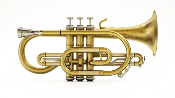 Kornet Instrument Muzyczny Izolowany Białym Tle Ilustracja — Zdjęcie stockowe