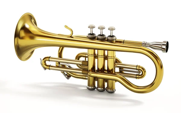 Instrumento Musical Cornet Isolado Sobre Fundo Branco Ilustração — Fotografia de Stock