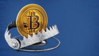 Dijital altın hazır ayı tuzağına. 3D çizim.