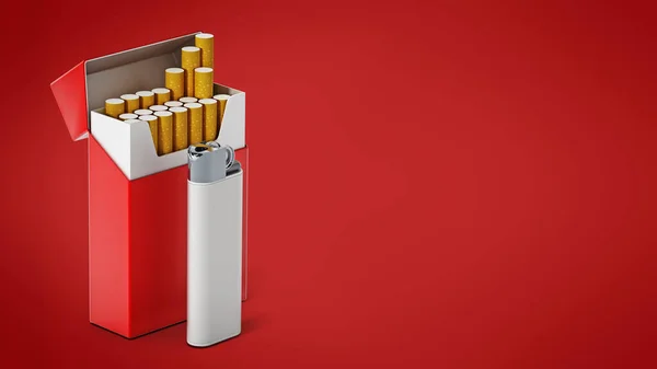 Krabičku Cigaret Zapalovač Izolované Bílém Pozadí Obrázek — Stock fotografie