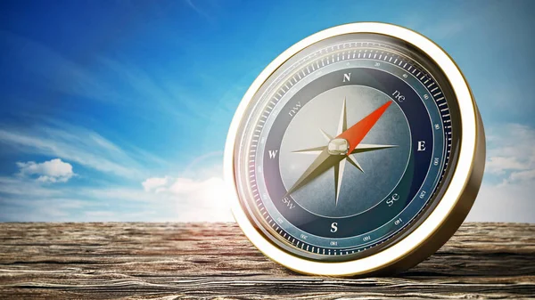 Vintage Compass Standing Old Wood Illustration — Stock Photo, Image